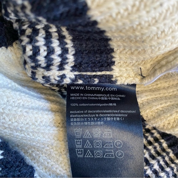 Tommy Hilfiger Sweater 100% Cotton White with Blue Stripes Men’s Size Large - Picture 7 of 12